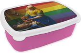 Broodtrommel Roze - Lunchbox - Brooddoos - Melkmeisje - Vermeer - Pride - 18x12x6 cm - Kinderen - Meisje