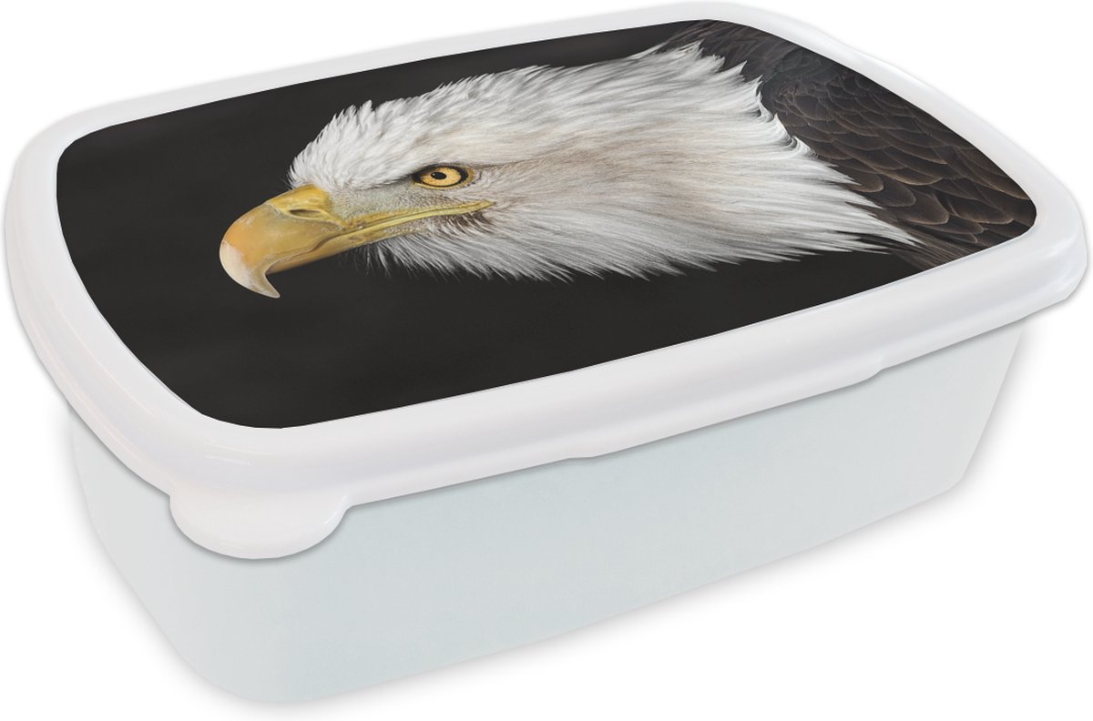 Broodtrommel Wit - Lunchbox - Brooddoos - Adelaar - Vogel - Snavel - Ogen - 18x12x6 cm - Volwassenen