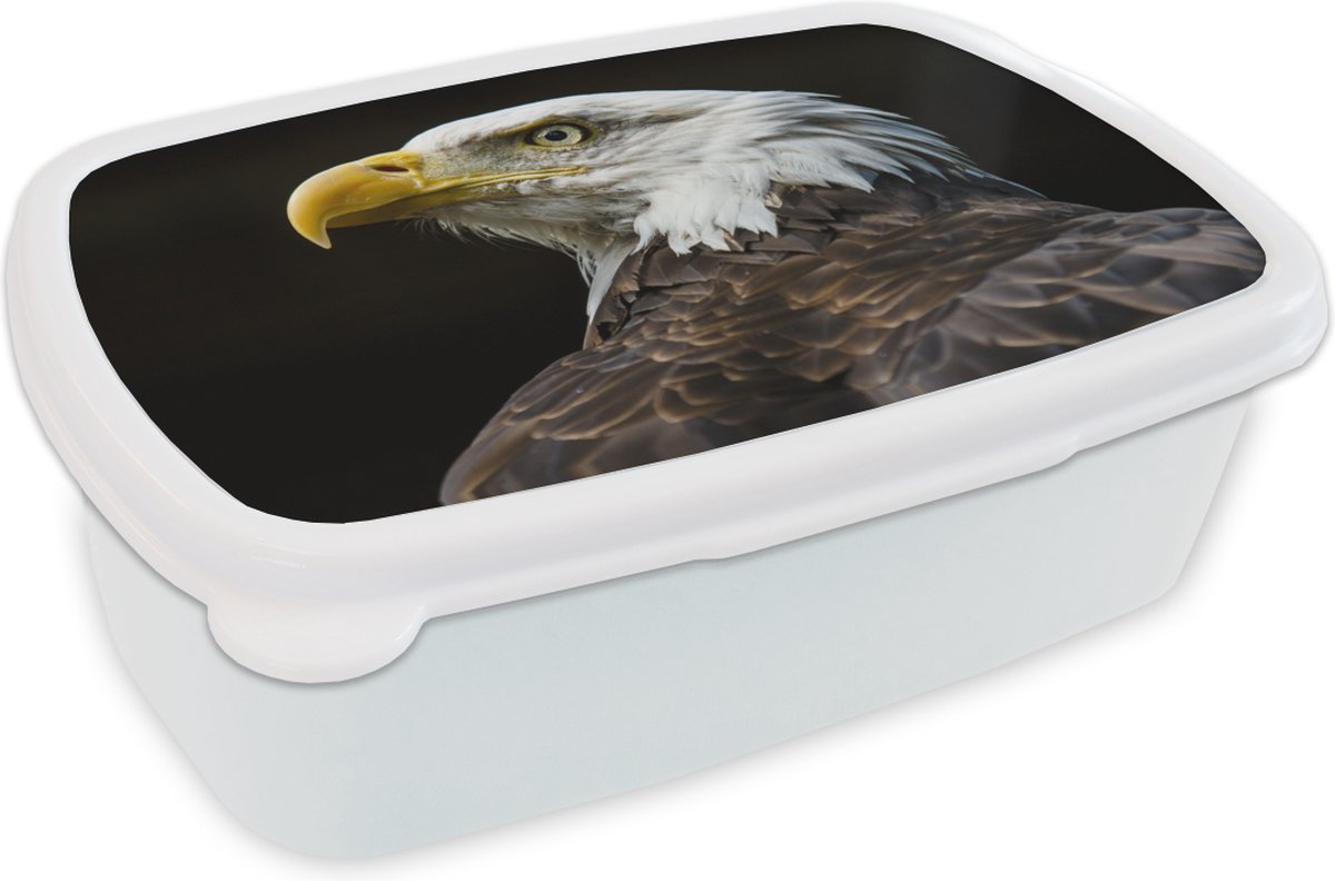 Broodtrommel Wit - Lunchbox - Brooddoos - Adelaar - Vogel - Ogen - Snavel - 18x12x6 cm - Volwassenen