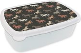 Broodtrommel Wit - Lunchbox - Brooddoos - Paarden - Wit - Bruin - Meisjes - Kinderen - Meiden - 18x12x6 cm - Volwassenen