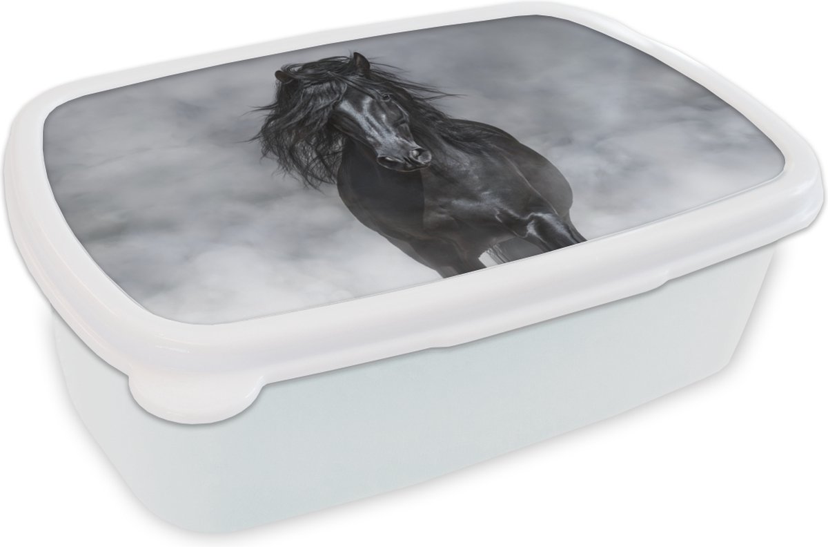 Broodtrommel Wit - Lunchbox - Brooddoos - Paard - Zwart - Rook - 18x12x6 cm - Volwassenen
