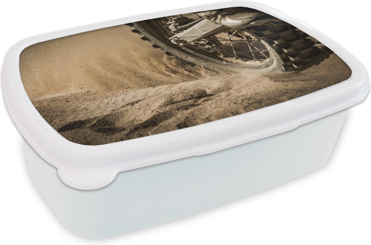 Broodtrommel Wit - Lunchbox - Brooddoos - Racebaan - Motor - Motorcross - 18x12x6 cm - Volwassenen