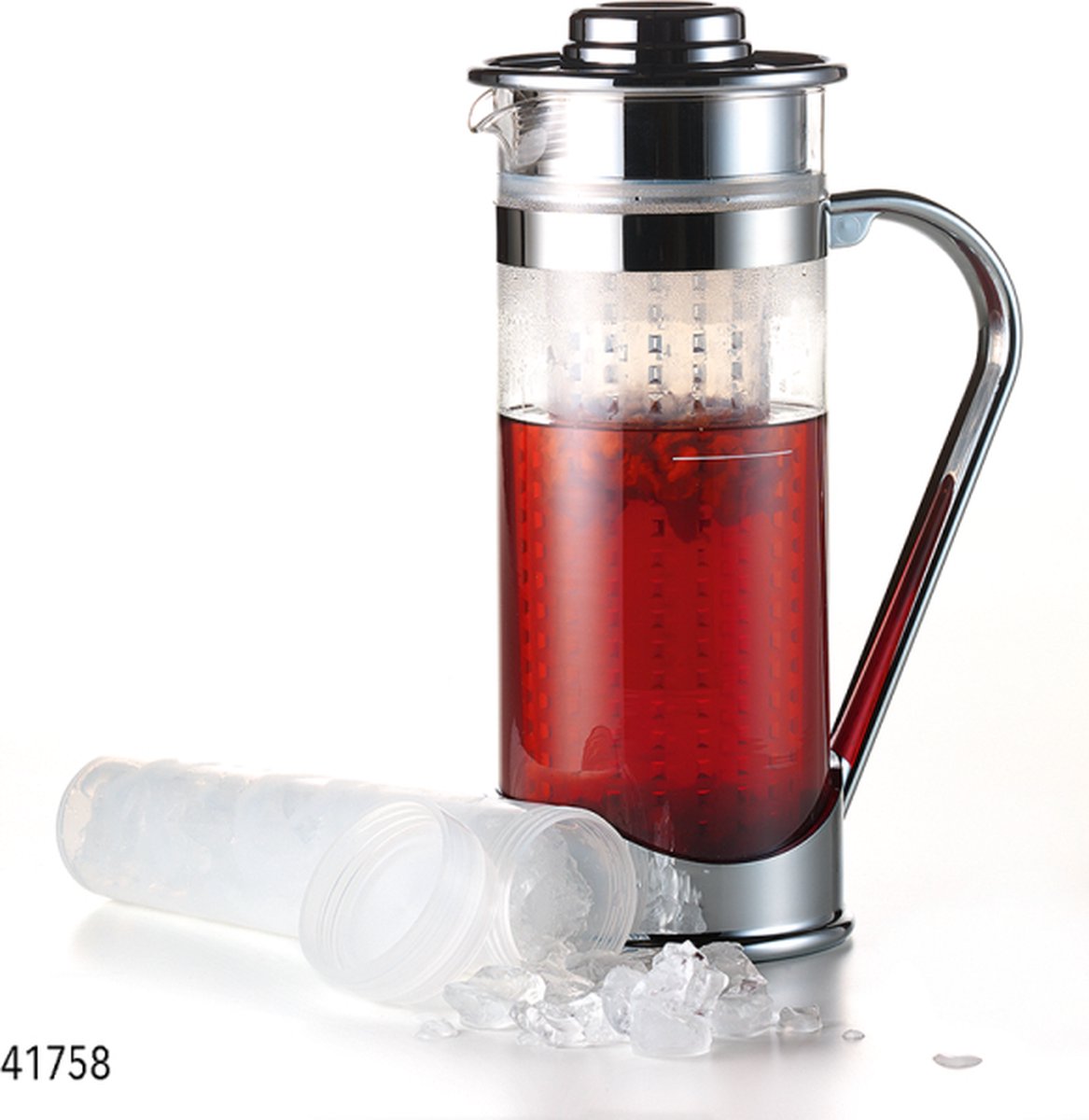 ice tea maker met filter en ijsblokjescontainer