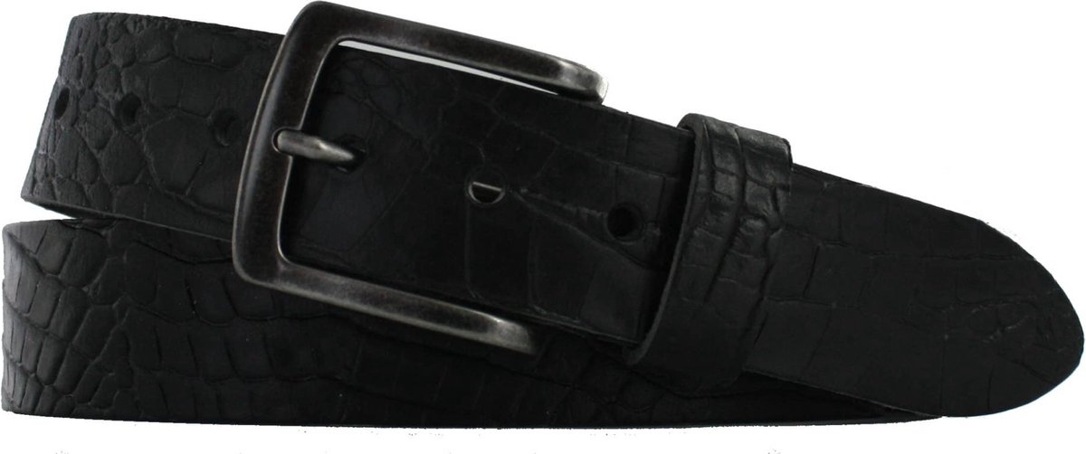 Leren Riem Krokoprint | 4cm breed | Riemmaat: 105cm (totale lengte: 120cm) | 100% echt leer | Kleur: zwart | Nikkelvrije gesp