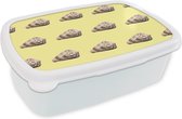 Broodtrommel Wit - Lunchbox - Brooddoos - Schelpen - Patronen - Geel - 18x12x6 cm - Volwassenen