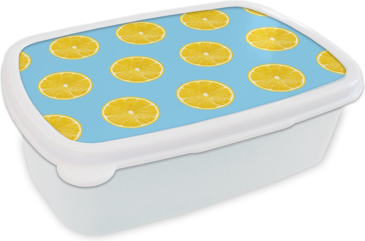Broodtrommel Wit - Lunchbox - Brooddoos - Citroen - Kleuren - Patroon - 18x12x6 cm - Volwassenen