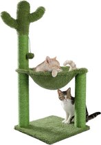 Meows Cactus Krabpaal met Hangmat & Speeltje - Kattenmand - Kattenhangmat - Hoogte 93.5 cm - Groen