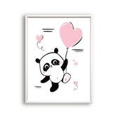 Poster Roze Panda met Hartjes Ballon - Meisjeskamer - Babyshower / Geboorte Cadeau - Babykamer - 30x21cm / A4 - Postercity