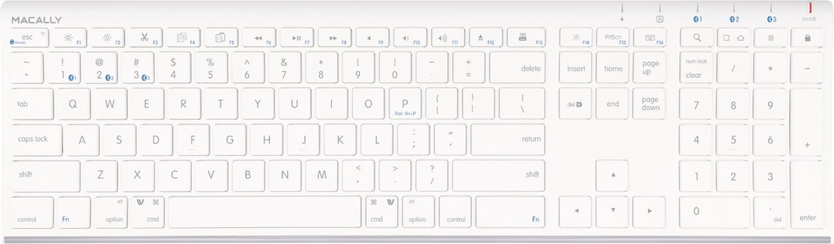 Macally ACEBTKEY Ultra dun Bluetooth draadloos toetsenbord - US Engels (QWERTY) layout - Wit