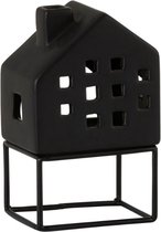 Dulaire Waxinelichthouder Huis Metaal/Porselein Zwart 12 cm