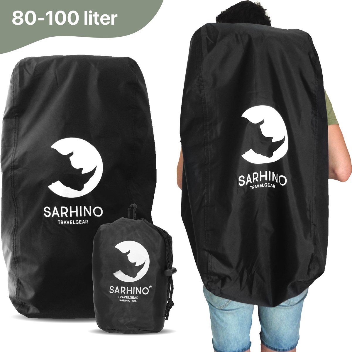 Sarhino Shield Premium flightbag voor backpacks en regenhoes - L 80-100l  - zwart - flightbags - Sarhino