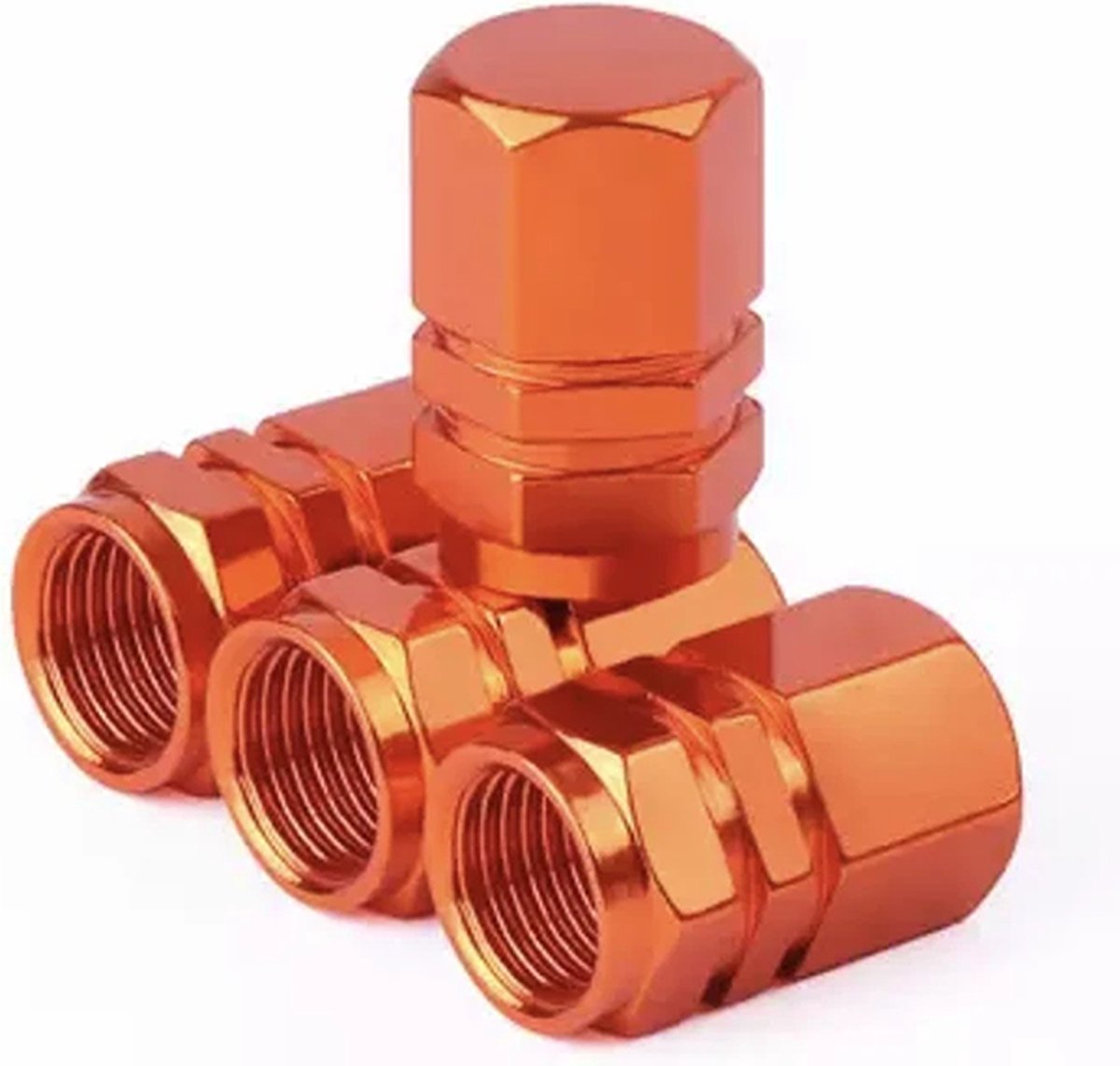 TT-products ventieldopppen hexagon orange aluminium 4 stuks oranje