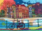 Poster - elles - Amsterdam - fiets - grachtenpanden - tekening - 30x40 cm - kleur