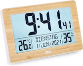 ADE digitale XL radiogestuurde klok CK2113 wandklok slank frame van echt bamboe, tafelklok met dubbel alarm, thermometer/hygrometer, LCD display met verlichting, hoogwaardig ABS kunststof in 