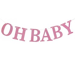 Glitterpapier slinger "Oh Baby", licht roze, DIY, 300 cm