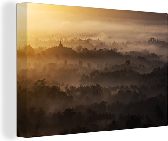 Canvas Schilderij Mist boven Java - 90x60 cm - Wanddecoratie