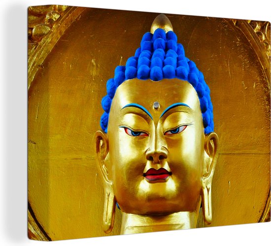 Canvas Schilderij Goud met blauw Boeddha beeld - Wanddecoratie