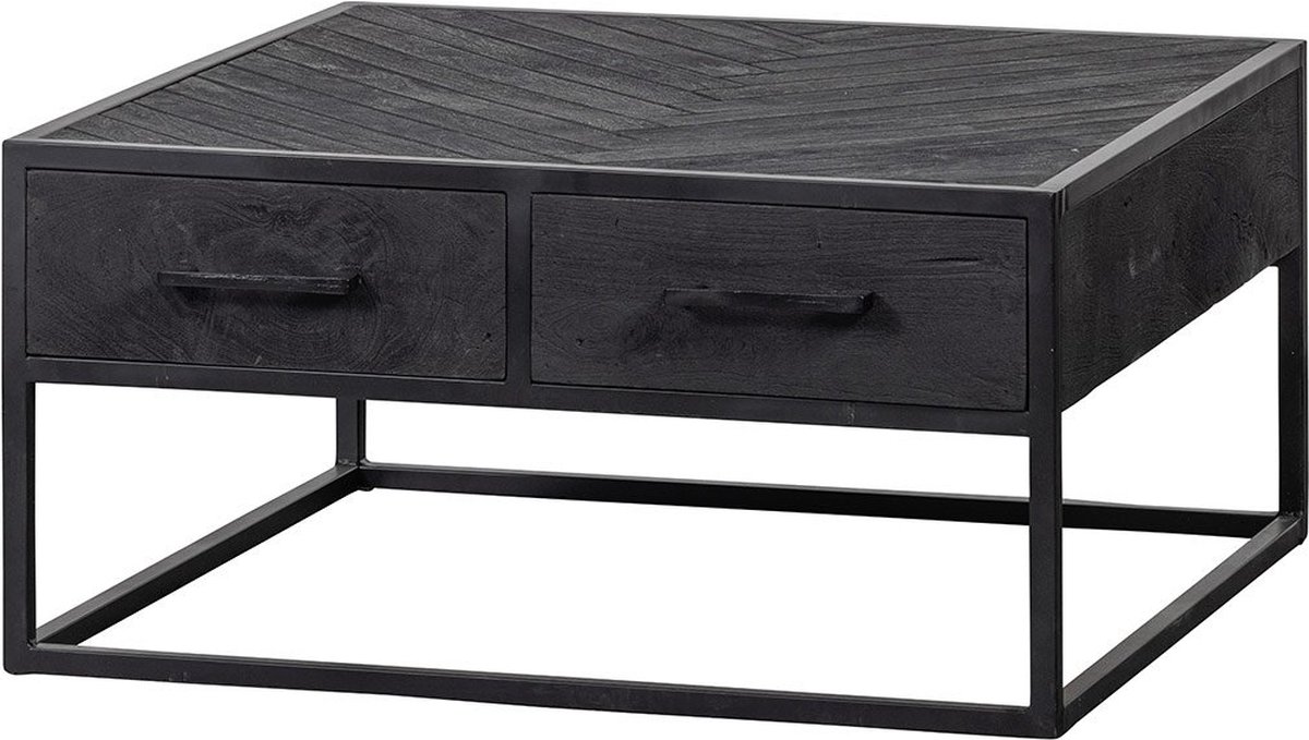 Mangohouten Salontafel Sienna Square Mahom Industrieel - Kleine tafel van Mangohout & Metaal - Industriële Huiskamertafel