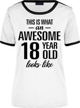 Awesome 18 year - geweldige 18 jaar wit/zwart ringer cadeau t-shirt dames -  Verjaardag cadeau XL