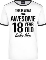Awesome 18 year - geweldige 18 jaar wit/zwart ringer cadeau t-shirt heren -  Verjaardag cadeau L