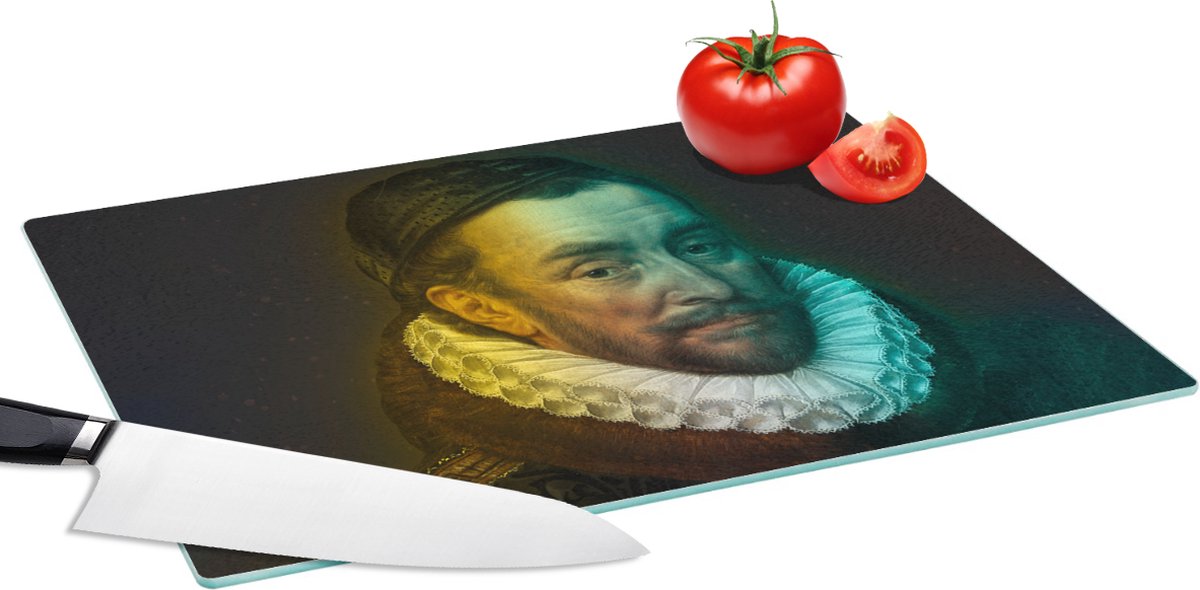 Glazen Snijplank - 39x28 - Willem van Oranje - Adriaen Thomasz - Geel - Snijplanken Glas