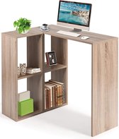 LUXGOODS L-vormig bureau met boekenplank, hoek computertafel met stevig houten frame, kantoorbureau, werktafel, pc-tafel