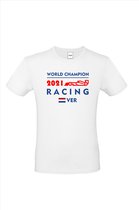 T-shirt wit World Champion 2021 Racing | race supporter fan shirt | Formule 1 fan kleding | Max Verstappen / Red Bull racing supporter | wereldkampioen / kampioen | racing souvenir