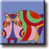 Een mooie magneet met een afbeelding van een nijlpaard in diverse kleuren. Deze magneet kan in de kinderkamer worden gehangen, maar ook bijvoorbeeld op de koelkast worden geplaatst