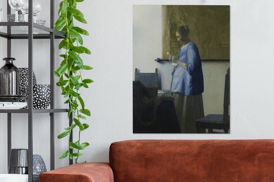 Canvas Schilderij Brieflezende vrouw in het blauw - Johannes Vermeer