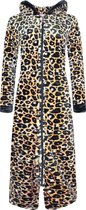 Badjas Fine Woman panterprint capuchon zakken lange rits bruin XXL
