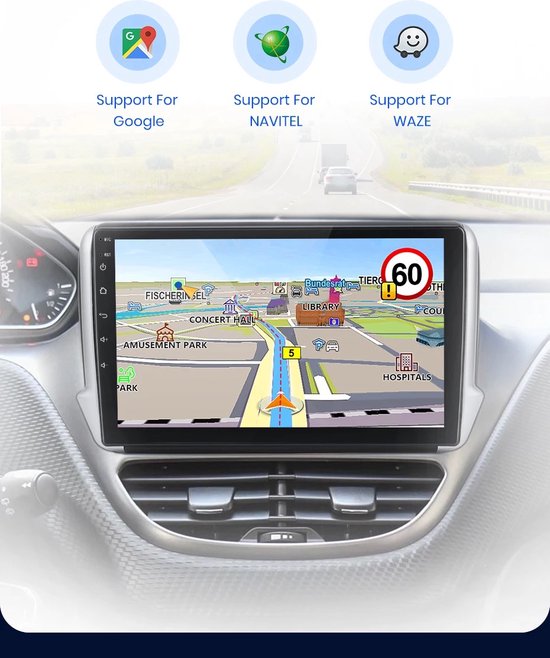 Autoradio met Google Maps navigatie op de snelweg, met ondersteuning voor Google, Navitel en Waze.