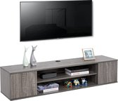 FURNIBELLA -  Lowboard Hangend TV-meubel Wandmontage Hout met 2 planken 2 deuren 140 x 32 x 30 cm voor TV 55 50 43 32 inch en lager Grijs
