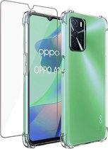 Hoesje voor Oppo A16 - Screenprotector voor Oppo A16 - Oppo A16 / A16s Siliconen Shock Proof Case Transparant met Versterkte rand en Glas Screen Protector