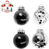 MIFOR® - Luxe set 24 stuks Zwarte & Transparante Kerstballen met verschillende opdruk - Ø6 cm - 4 soorten