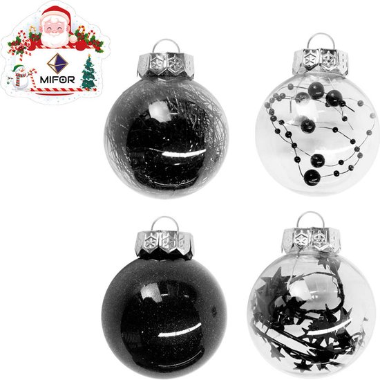 Bedenk Jaarlijks Negen MIFOR® - Luxe set 24 stuks Zwarte & Transparante Kerstballen met  verschillende opdruk... | bol.com