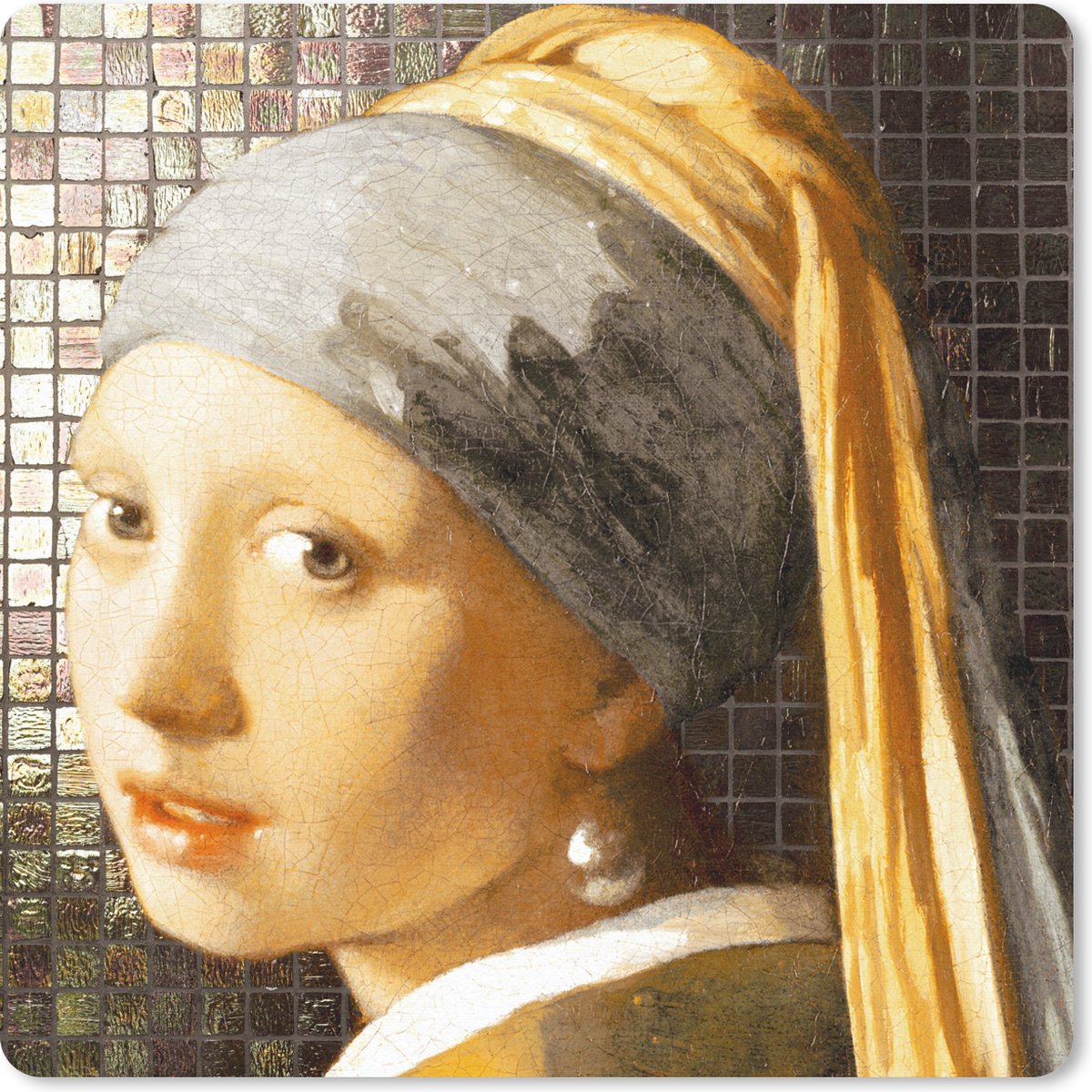 Muismat 20x20 cm - Mousepad Oude meesters - Meisje met de parel - Tegels - Muismatten
