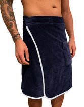 HOMELEVEL sauna handdoek voor hem - Katoenen saunakilt voor mannen - One size - Donkerblauw/wit