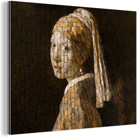 Wanddecoratie Metaal - Aluminium Schilderij Industrieel - Meisje met de parel - Schilderij - Mozaïek - 160x120 cm - Dibond - Foto op aluminium - Industriële muurdecoratie - Voor de woonkamer/slaapkamer