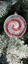 Kerst ornament - Kurt S. Adler - per stuk - kerstversiering - Candy Disk - blauw-rood-zilver-10.5 cm doorsnee