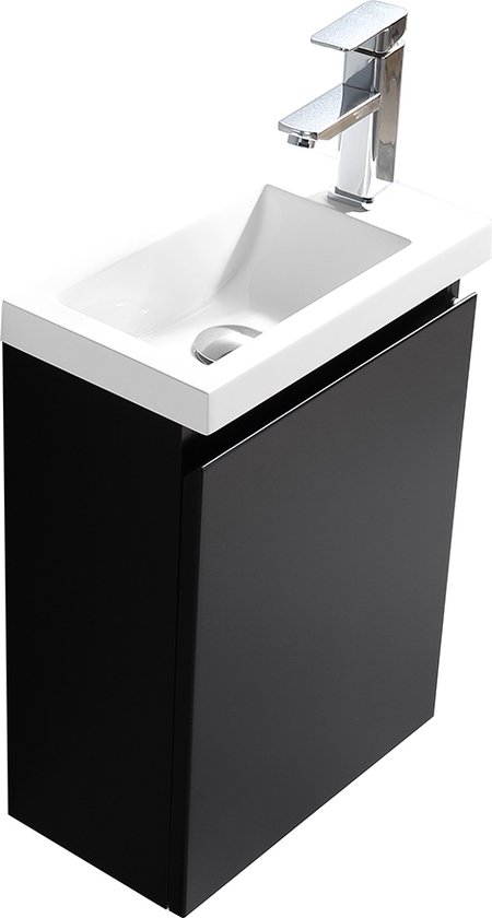 Toiletmeubel - 40 cm - Hangend - Mat zwart - Fonteinmeubel met  mineraalmarmer wastafel... | bol.com