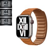 Compatible Apple Watch Bandje - Leather Link PU Leer - Apple Watch Series 1/2/3/4/5/6/SE/7 - 42/44/45mm - Goudbruin