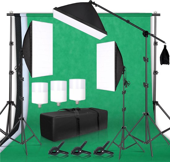 Happyment® Photo studio set - Lampe de studio - Softbox - Greenscreen avec  système de... | bol.com
