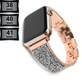 Geschikt voor Apple Watch Bandje - RVS met Steentjes  - Apple iWatch Series 1/2/3/4/5/6/SE/7 - 38/40/41mm - Rosé Goud