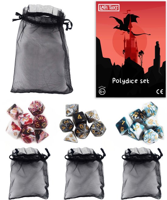 Thumbnail van een extra afbeelding van het spel Lapi Toys - Dungeons and dragons essential kit - D&D polydice tray - Dobbelstenen mega set - Dnd dice tray - Dnd polydice - Rolling tray - Inclusief 3 sets dobbelstenen (21 stuks) - Met gratis d&d dice bags