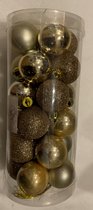 Kerstbal 4 cm Soft Gold 24 stuks Koker Mix Goud Mix Koker Glitter Mat Glans diverse ballen Soft Gold Christmas Balls 4 centimeter