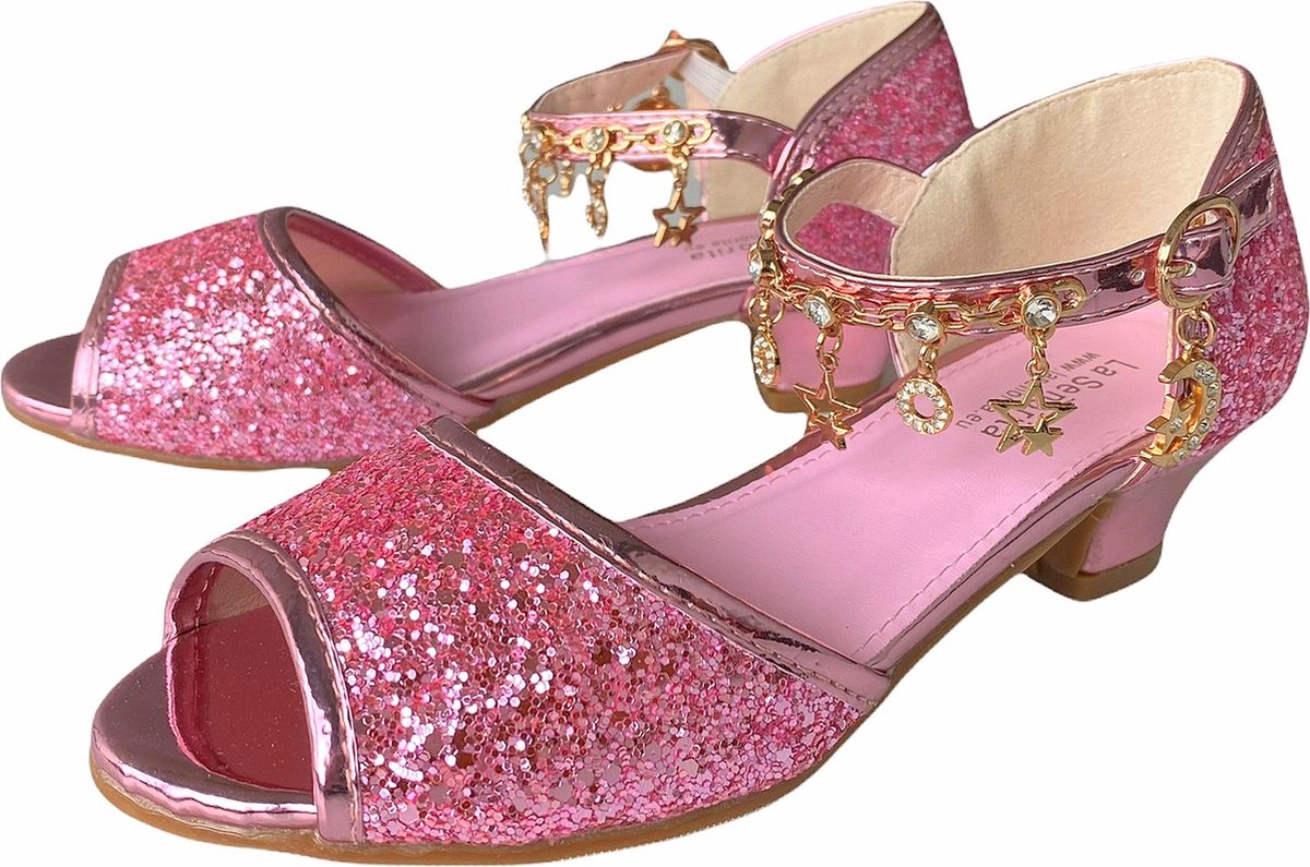 FStory&Winyee Prinsessenschoenen voor meisjes, elsa, party, glazen schoenen met glitter voor meisjes, accessoires voor carnaval, kostuumfeest, carnaval, dans, Foema gorro graduación, 31 EU