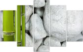 Trend24 - Canvas Schilderij - Zen-Compositie Met Stenen En Bamboe - Vijfluik - Oosters - 100x70x2 cm - Grijs