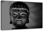Trend24 - Canvas Schilderij - Verlichte Hoofd Van Boeddha - Schilderijen - Oosters - 100x70x2 cm - Zwart