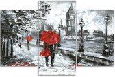 Trend24 - Canvas Schilderij - Wandeling In Londen - Drieluik - Mensen - 60x40x2 cm - Rood