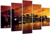 Trend24 - Canvas Schilderij - Brooklyn Bridge En Manhattan Bij Sunset - Vijfluik - Steden - 100x70x2 cm - Bruin